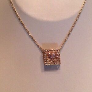 New Fashion Rose gold Square Box Pendant w/ Heart Inside. 18” fine rope chain